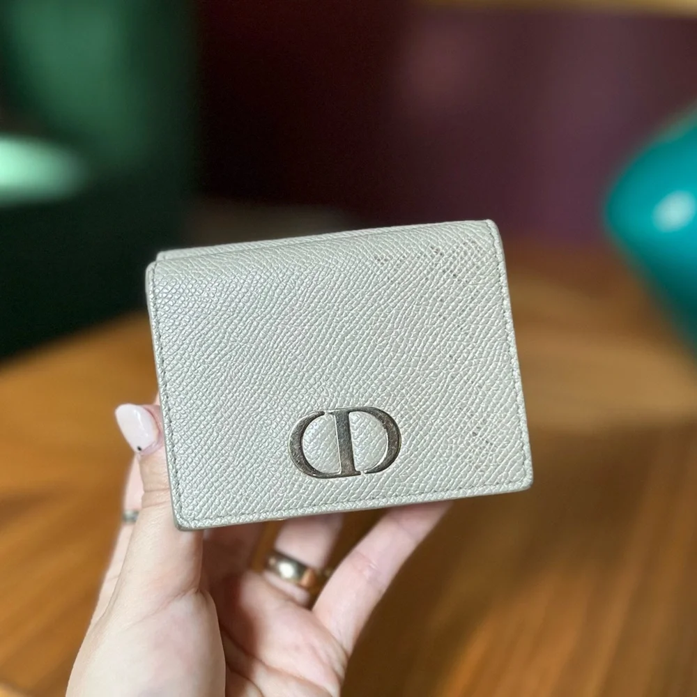 Dior 30 Gray Beige Trifold Compact Lotus Wallet
